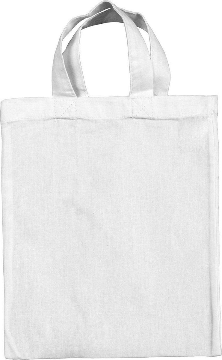 5 Katoenen tasjes 22x26cm korte hengels wit