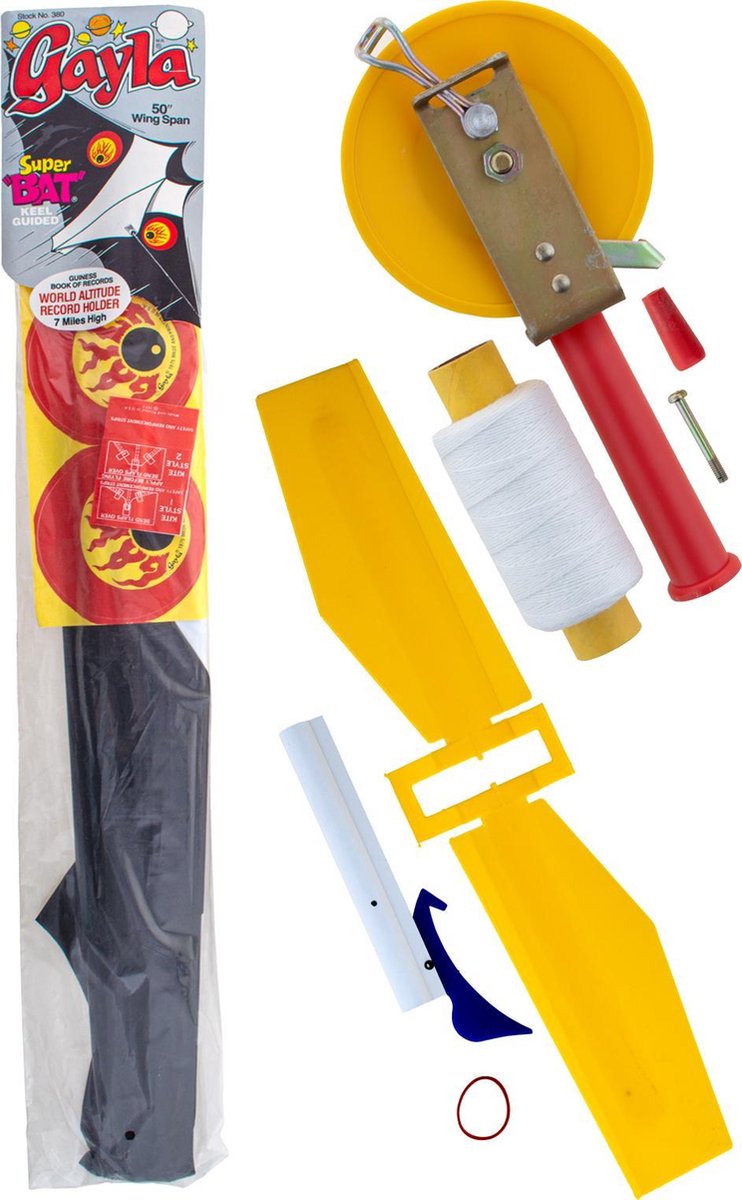 Windvogel - Kite - Wind vlieger Gayla SUPER BAT - 127 cm spanbreedte. - Hoogte recordhouder in Guinnes book of records + GRATIS MOLEN MET TOUW EN KITEBIRD