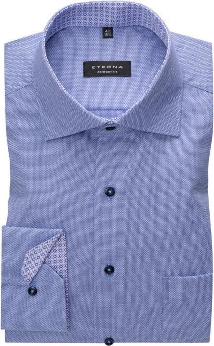 ETERNA comfort fit overhemd - structuur heren overhemd - blauw (blauw dessin contrast) - Strijkvrij - Boordmaat: 50