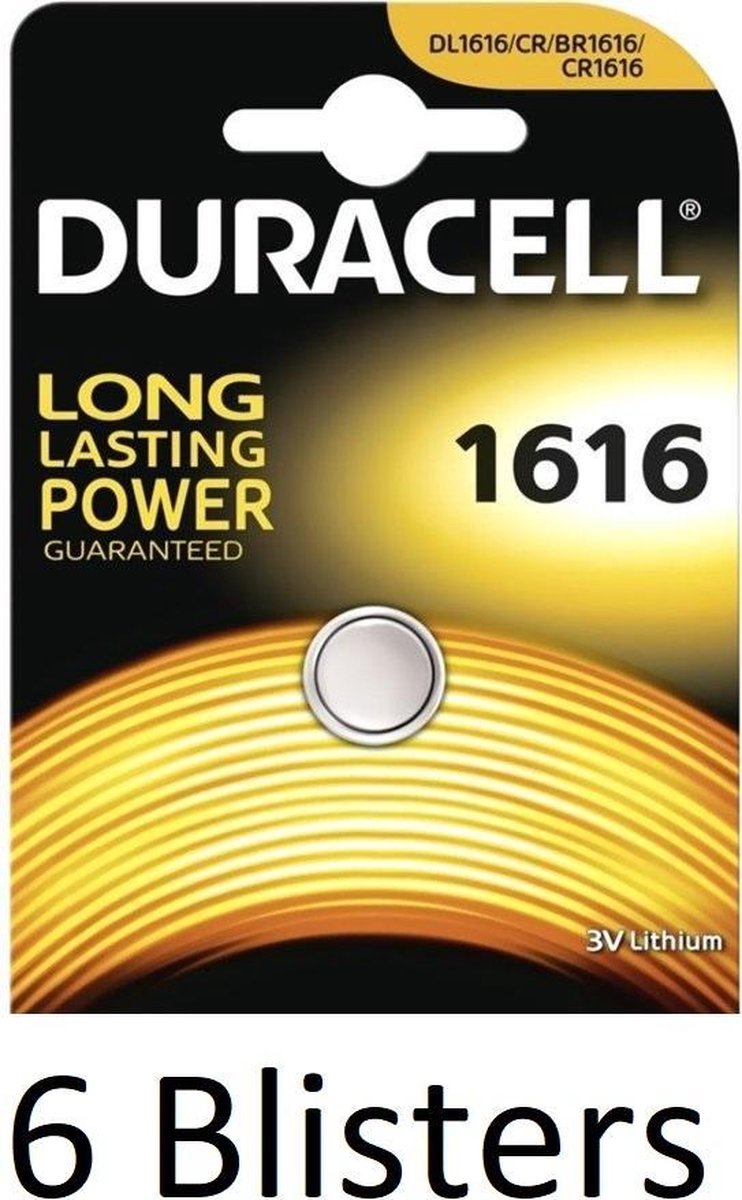 6 Stuks (6 Blisters a 1 st) Duracell CR1616 3V Single-use battery Lithium