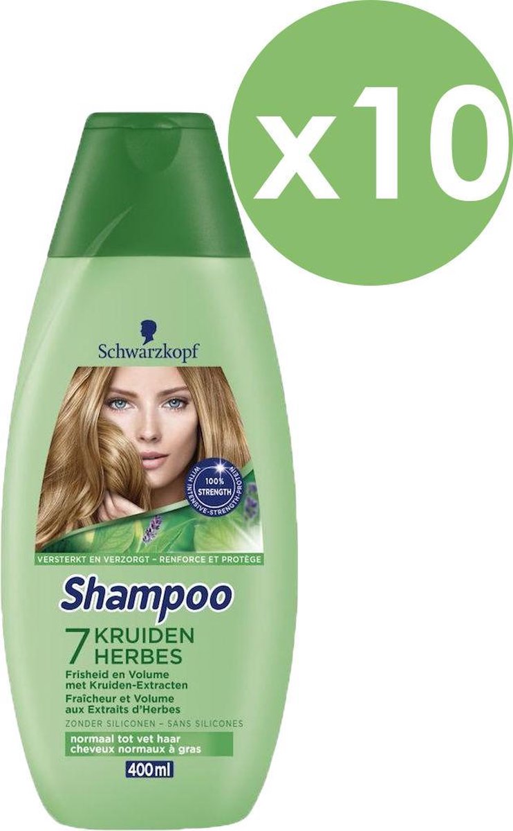 Schwarzkopf - Shampoo - 7 Kruiden - 10 x 400 ML - voordeelverpakking - Frisheid & Volume