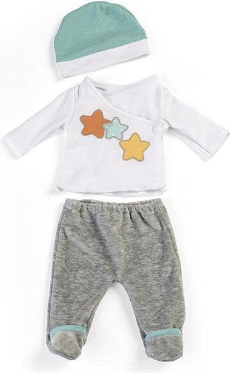 Miniland Poppenkleding Pyjama Wit/grijs 3-delig