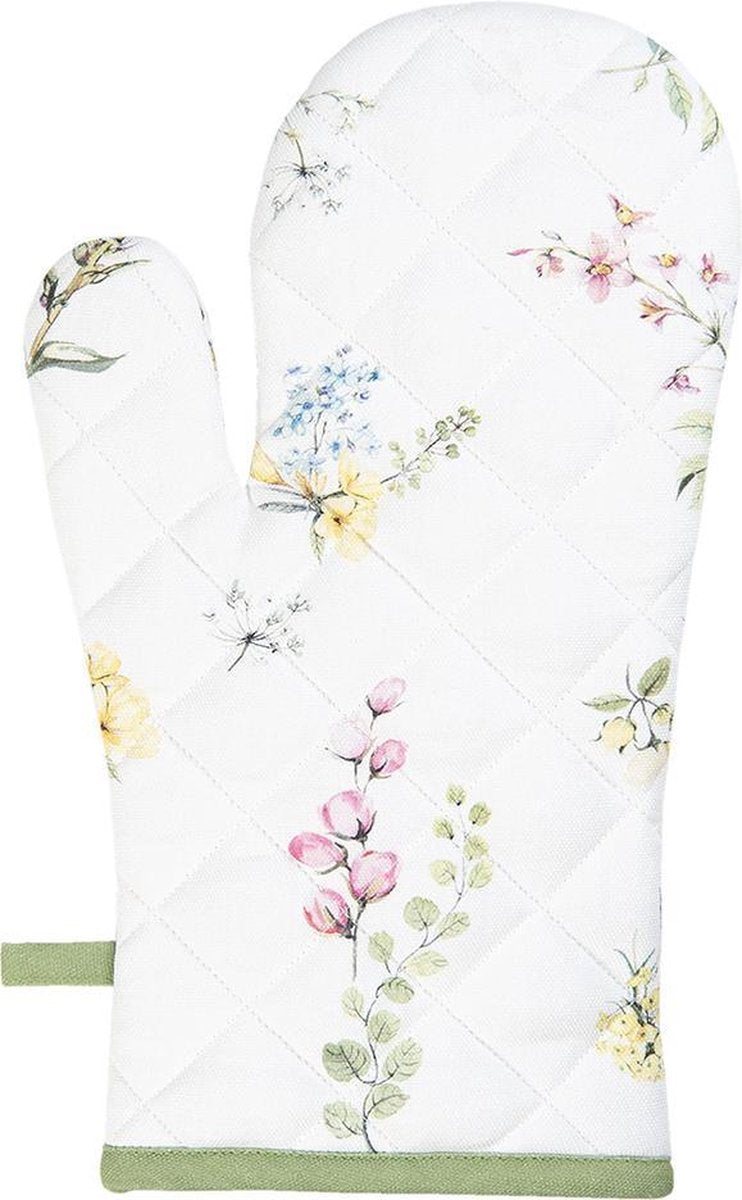 Clayre & Eef Ovenwant 16*30 cm Meerkleurig Katoen Bloemen Ovenhandschoen Keukenhandschoenen
