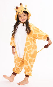 KIMU Onesie giraf kinder pakje oranje geel giraffe - maat 110-116 - girafpak jumpsuit pyjama