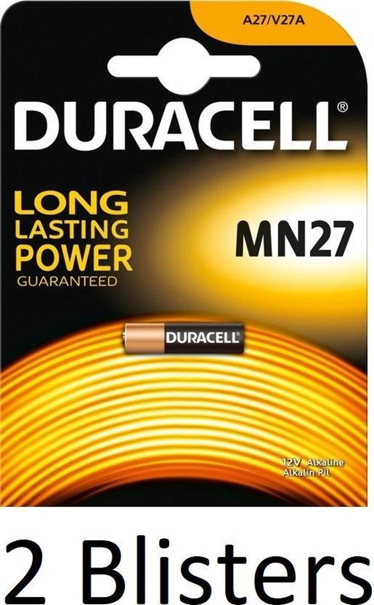 2 Stuks (2 Blisters a 1 st) Duracell MN27 - GP27A - A27 - L828 12V alkaline batterij