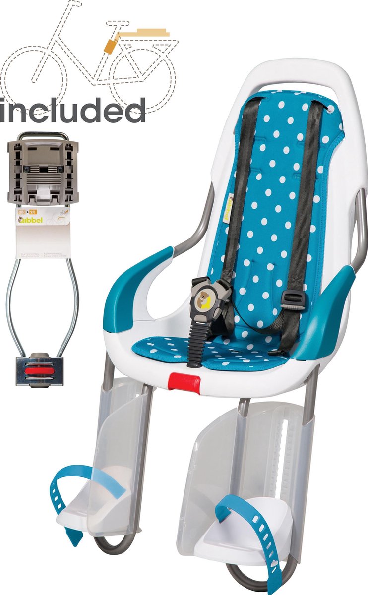 Qibbel ToGo - Fietsstoeltje Achter - Frame Bevestiging - white/ Polka Dots Blue