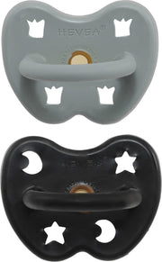 HEVEA speen 2 stuks | rond 3-36 mnd | 100% natuurrubber | gorgeous grey + outerspace black