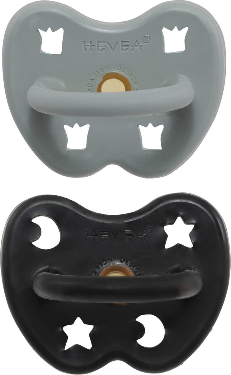 HEVEA speen 2 stuks | rond 3-36 mnd | 100% natuurrubber | gorgeous grey + outerspace black