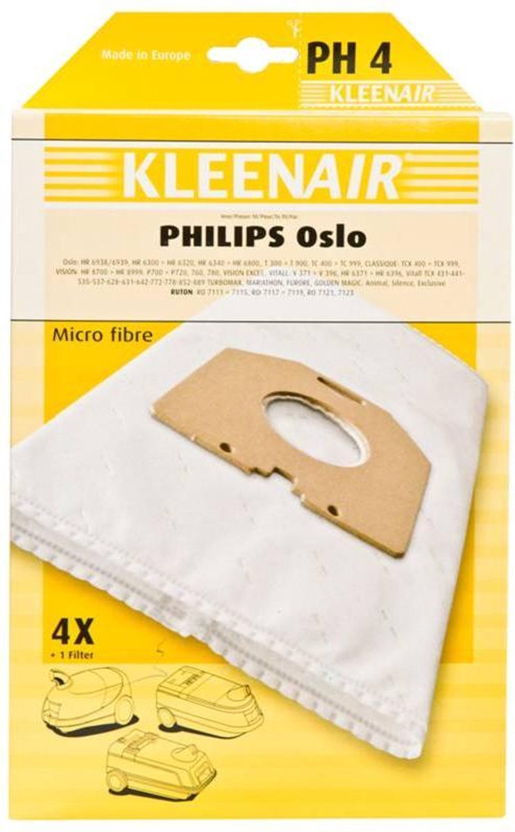Kleenair Micro Fiber Stofzuigerzakken Philips Oslo PH4 - 20 stuks + 5 Filter