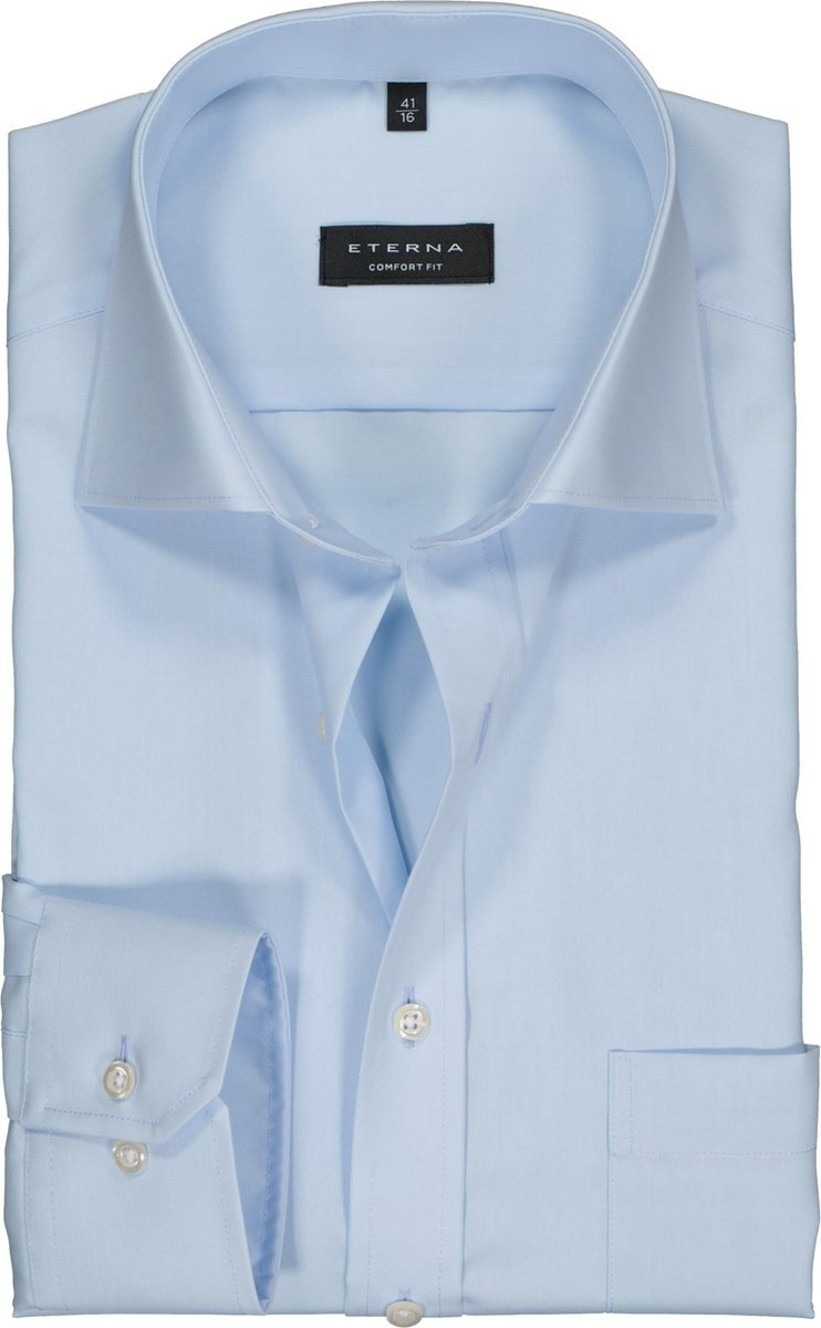 ETERNA comfort fit overhemd - poplin heren overhemd - lichtblauw - Strijkvrij - Boordmaat: 48
