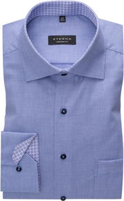 ETERNA comfort fit overhemd - structuur heren overhemd - blauw (blauw dessin contrast) - Strijkvrij - Boordmaat: 48