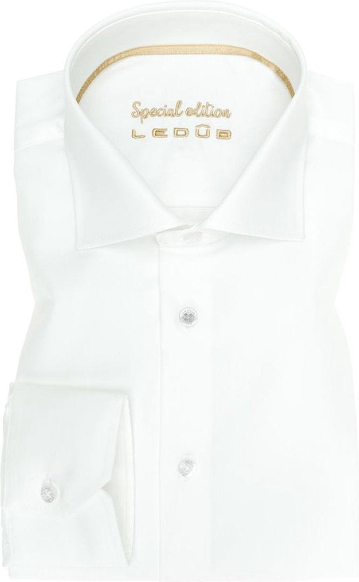 Ledub Modern Fit overhemd - beige twill - Strijkvrij - Boordmaat: 48