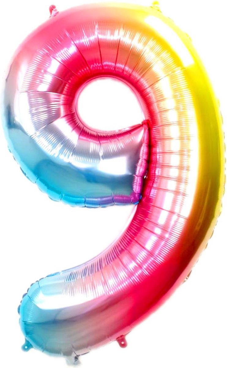Ballon Cijfer 9 Jaar Regenboog Verjaardag Versiering Cijfer Helium Ballonnen Gekleurde Feest Versiering 86 Cm Met Rietje