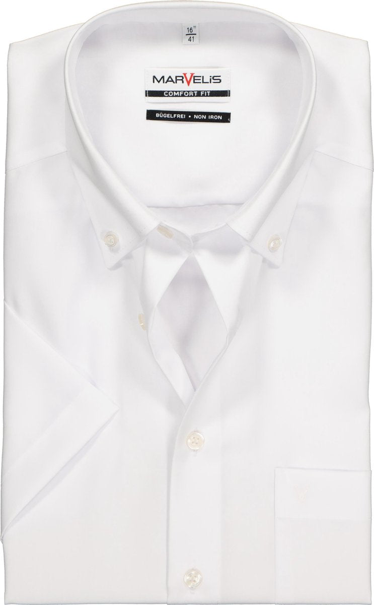 MARVELIS Comfort Fit - overhemd korte mouw - wit (button-down) - Strijkvrij - Boordmaat: 46