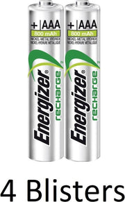 8 Stuks (4 Blisters a 2 st) Energizer Recharge AAA Batterijen - 800mAh
