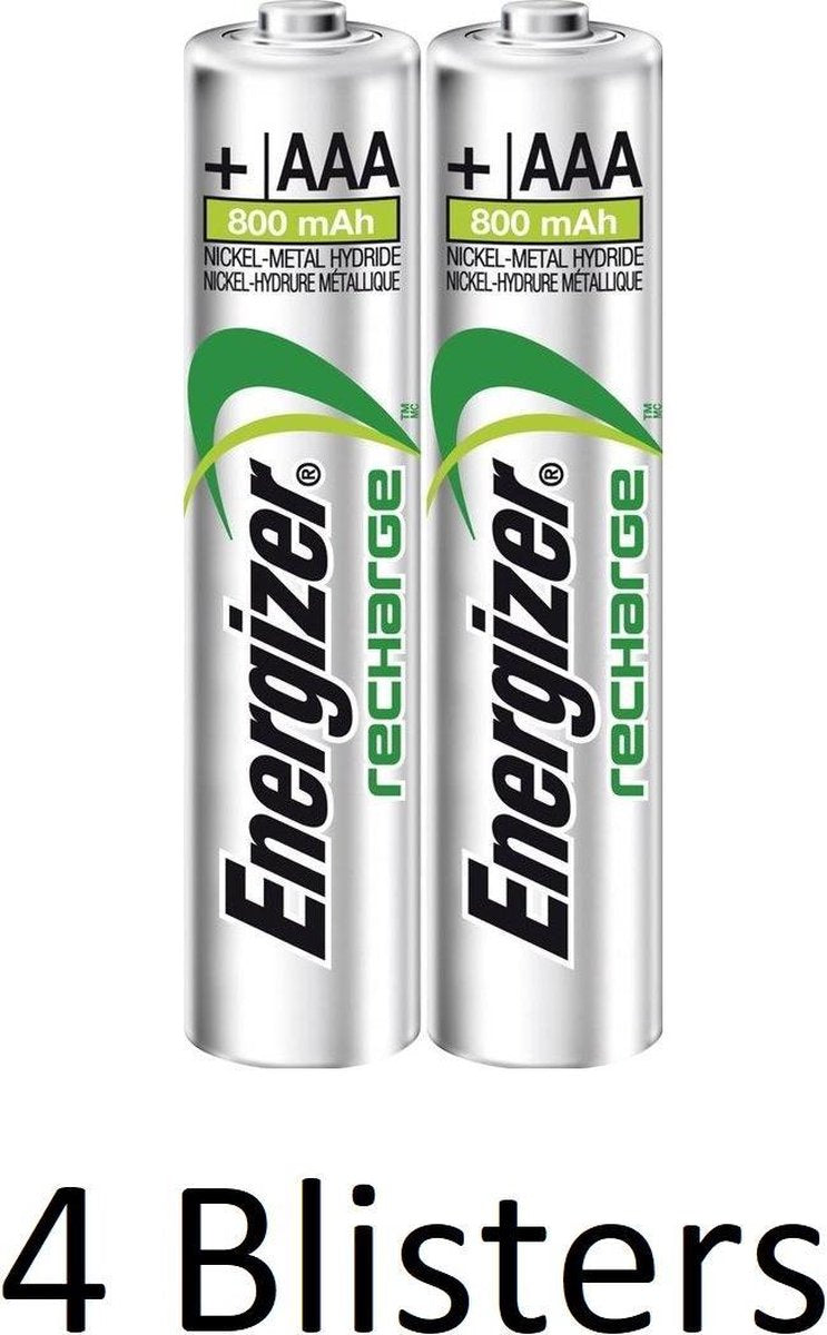 8 Stuks (4 Blisters a 2 st) Energizer Recharge AAA Batterijen - 800mAh