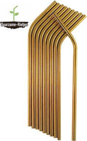 Roestvrijstalen rietjes  goud | 20 st. gebogen | RVS rietjes | Herbruikbare rietjes | Metalen rietjes | Plastic vervanger | Duurzame Rietjes | Gratis verzending | Incl. schoonmaakborstels | Gouden rietjes | Gekleurde rietjes