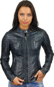 Versano Miami Leren Dames Bikerjack Dames Jas 3XL - Blauw