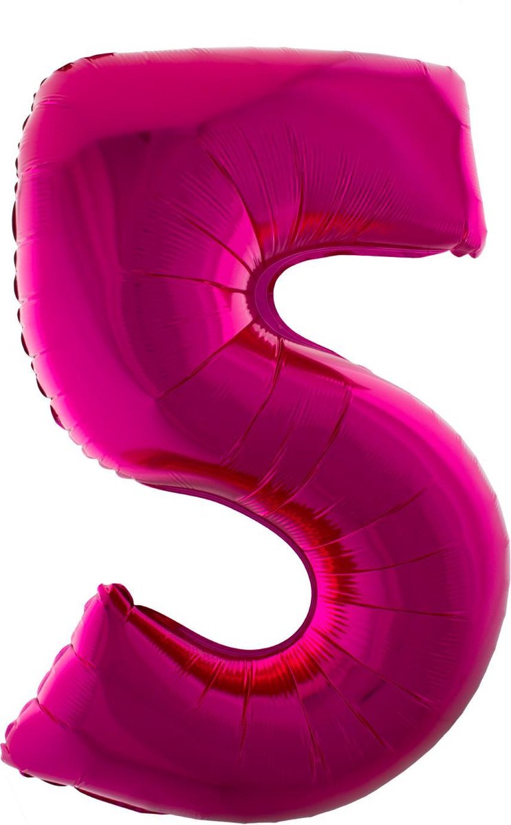 Cijferballon folie nummer 5 | Opblaascijfer 5 roze 102cm