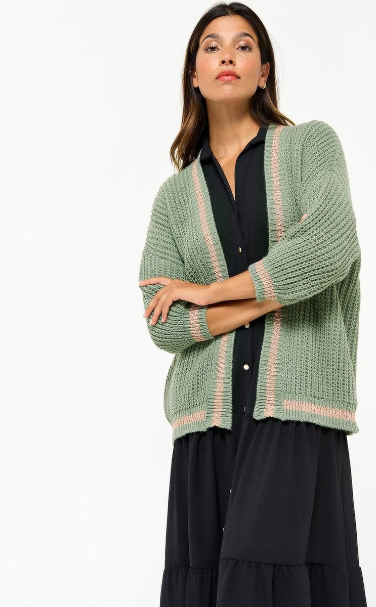 Gebreide open cardigan met lurex - Khaki