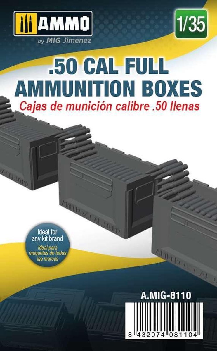 1:35 AMMO MIG 8110 .50 CAL Full Ammunution Boxes Resin onderdeel