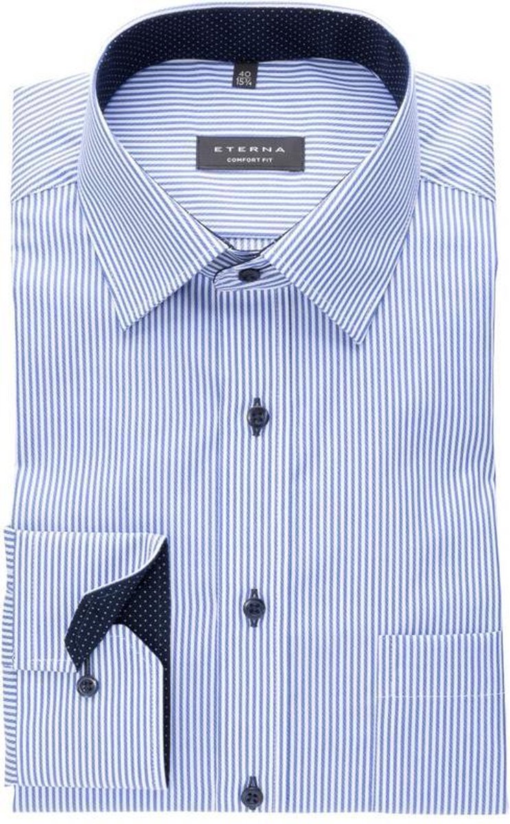 ETERNA comfort fit overhemd - twill heren overhemd - blauw met wit gestreept (blauw contrast) - Strijkvrij - Boordmaat: 54