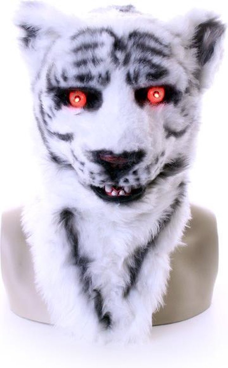 Witte tijger masker volkop lichtgevende ogen bewegende mond halloween