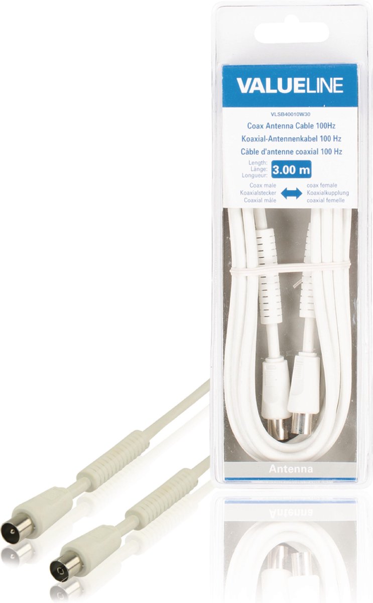 100 dB Coaxkabel Coax Male (IEC) - Coax Female (IEC) 3.00 m Wit