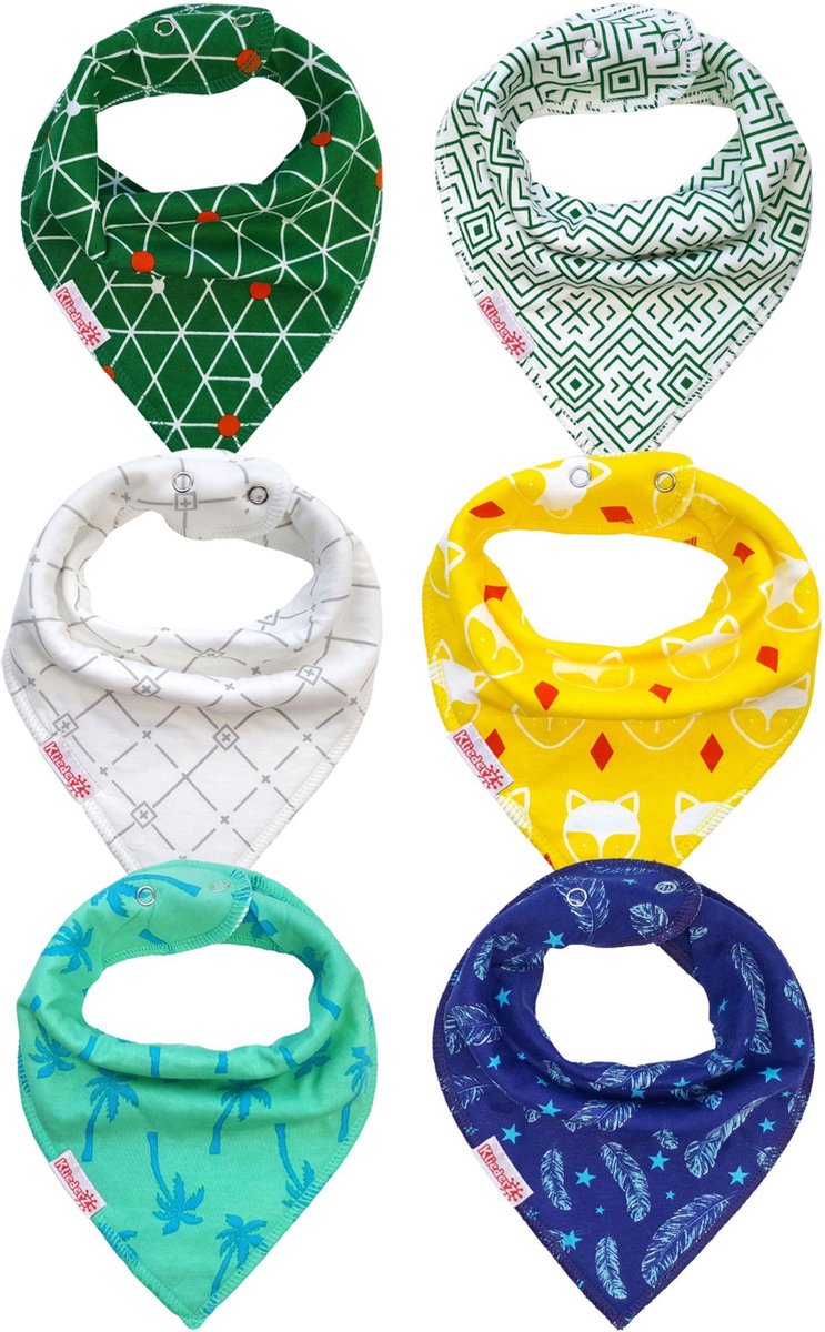 Bandana slab | kwijlslab jongens | set 6 stuks baby slabbers | BB02