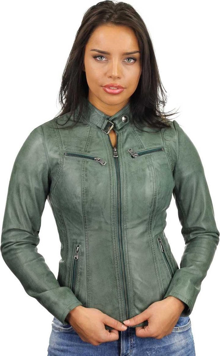 Versano Tulsa Leren Dames Bikerjack Dames Jas S - Groen
