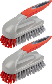 Set van 2x stuks schrobborstels van kunststof met handvat rood/grijs - Schoonmaakartikelen/schoonmaakborstels