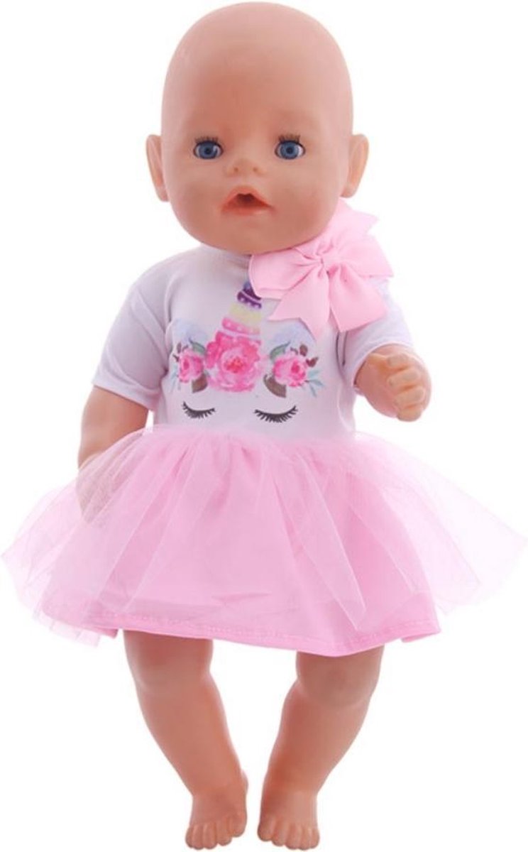 Poppenkleertjes - Geschikt voor Baby Born - Ballerina jurk - Eenhoorn shirt met strikje