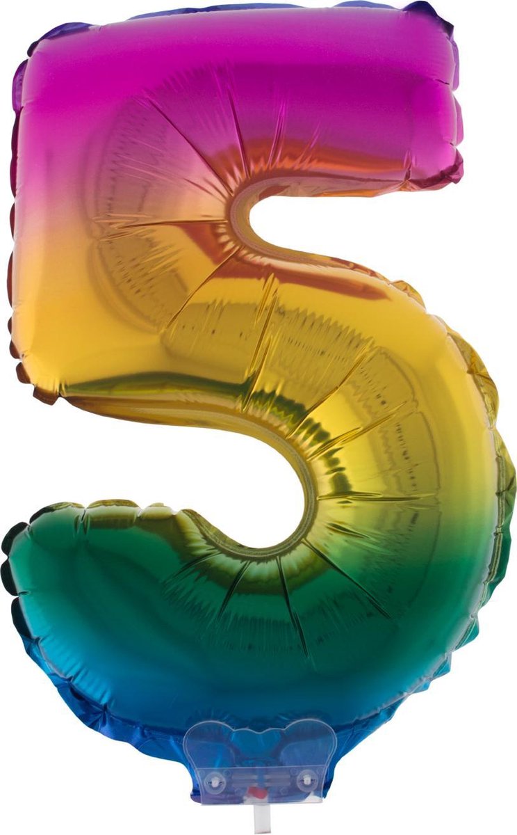 Cijferballon folie nummer 5 | Opblaascijfer 5 regenboog 41cm