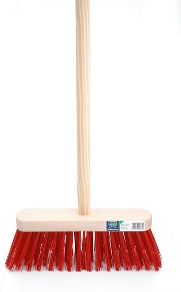 Bezem rood 29 cm inclusief steel 140 cm