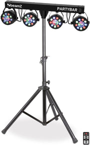 Discolampen - BeamZ PARTYBAR3 - Vier lichteffecten op statief - 4x PAR spot + 4x gekleurde Magic discobal  - Complete set!