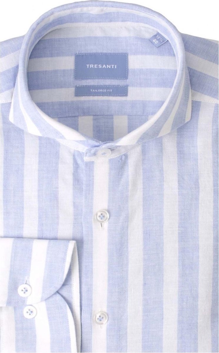 Tresanti Heren Overhemd Wit Blauw Gestreept Cutaway Tailored Fit - 43