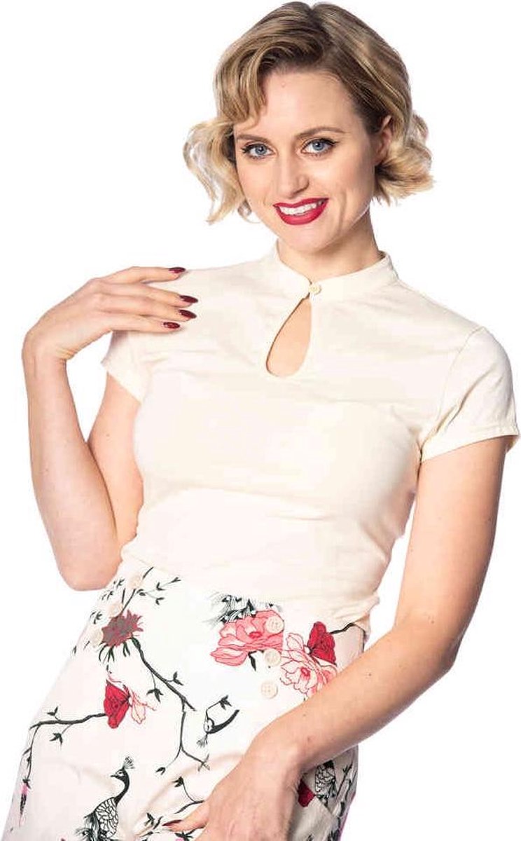 Dancing Days Top -4XL- Mandarin collar Creme