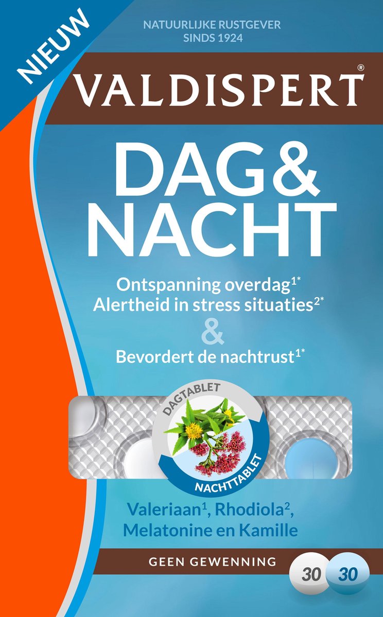 Valdispert Dag & Nacht - Valeriaan & Rhodiola - 60 tabletten - Natuurljike rustgever