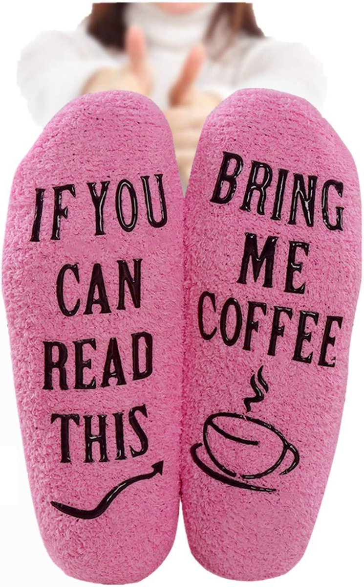 Fluffy Koffie Sokken - Huissokken - dames - one size - anti slip - Cadeau voor haar - grappig - Housewarming - Verjaardag