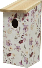 Vurenhouten vogelhuisjes/nestkastjes met bloemen print 12 x 13