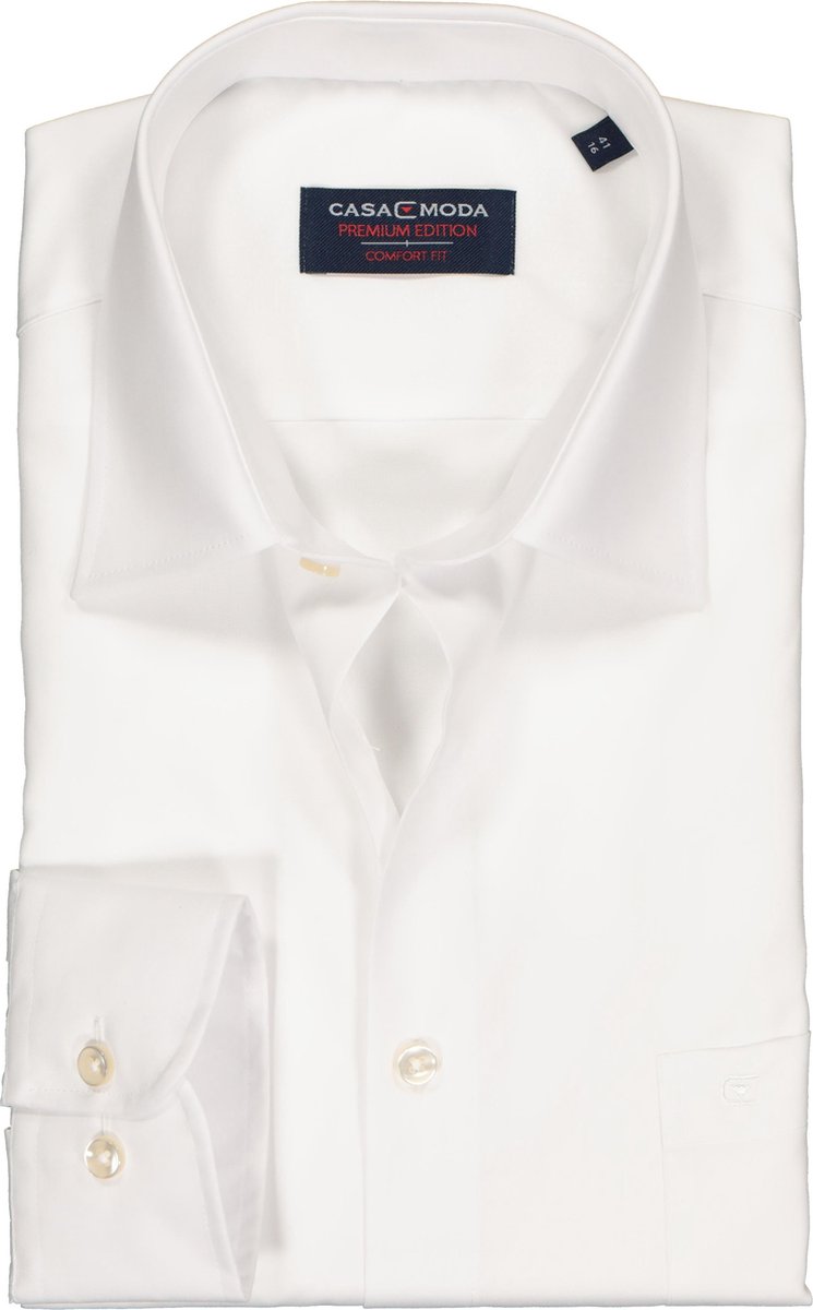 Casa Moda Overhemd Wit Effen Poplin Kent ML7 Comfort Fit - 46