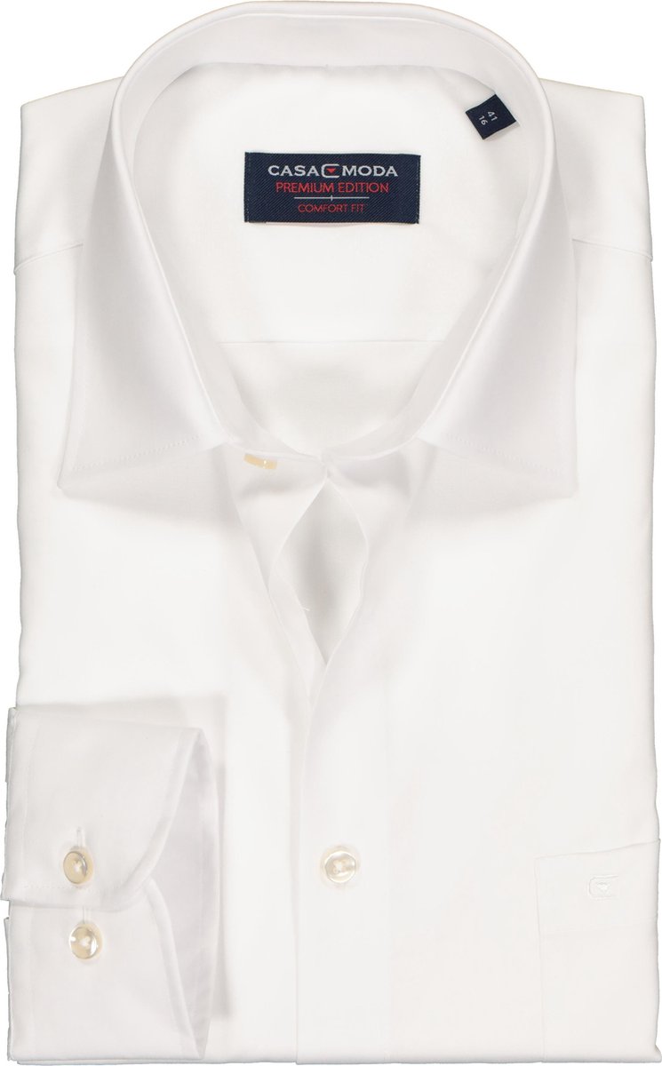 Casa Moda Overhemd Wit Effen Poplin Kent ML7 Comfort Fit - 47