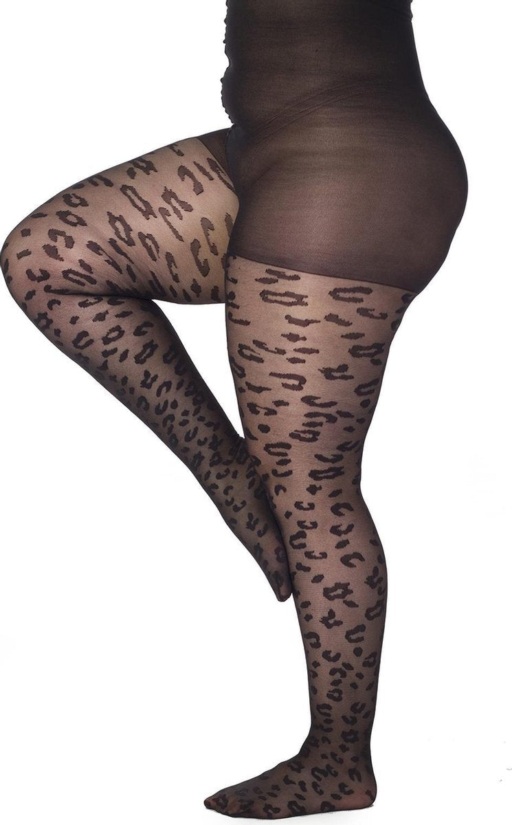 Pamela Mann Leopard Pattern Curvy Super Stretch Tights Black XL (44/46)
