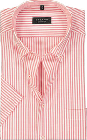 Eterna Comfort Fit overhemd - korte mouw - rood met wit gestreept - Strijkvrij - Boordmaat: 50