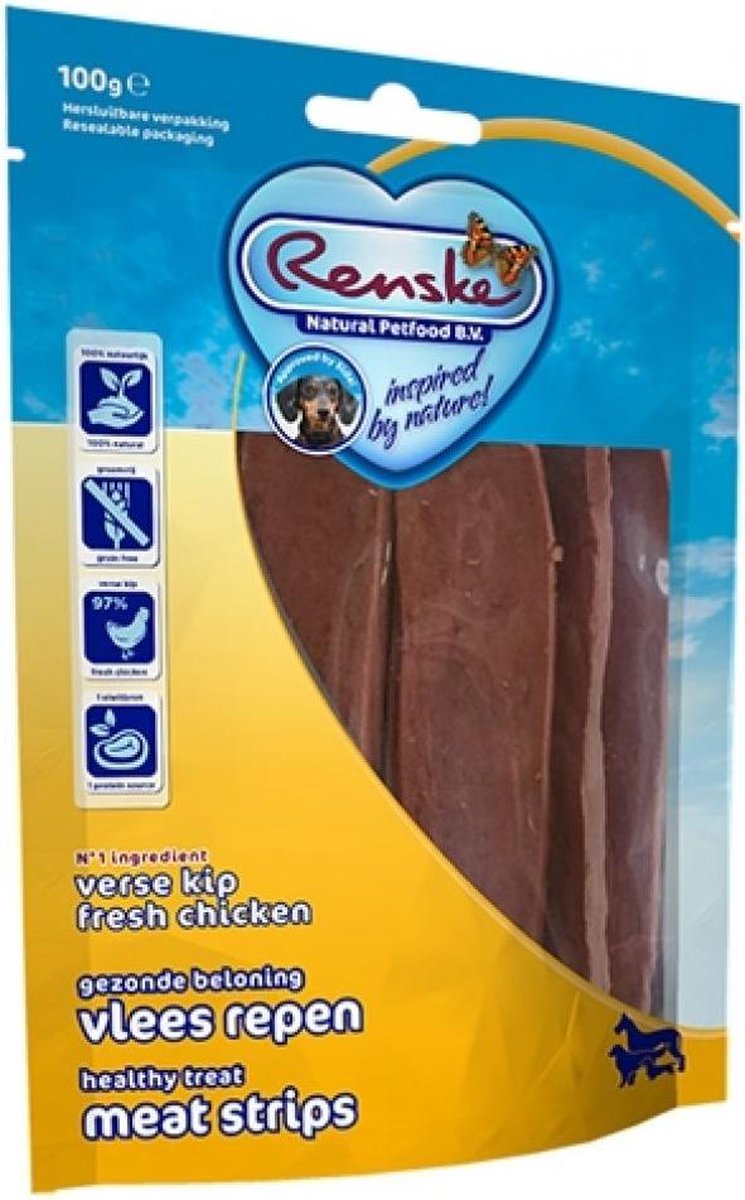 10x Renske Gezonde Beloning Vleesstrips Kip 100 gr