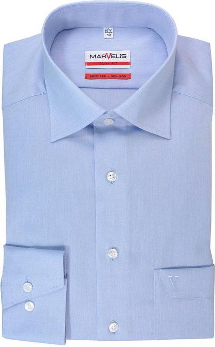 Marvelis strijkvrij overhemd modern fit uni licht blauw (4704-64-11N)