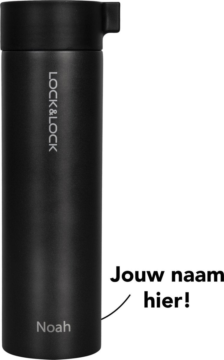 Lock&Lock RVS Thermosfles met naam | Gepersonaliseerd cadeau | Relatiegeschenk | Duurzaam – 400 ml - Zwart