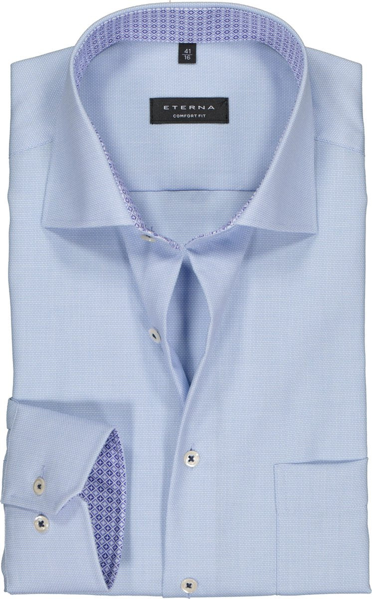 ETERNA comfort fit overhemd - structuur heren overhemd - lichtblauw (blauw dessin contrast) - Strijkvrij - Boordmaat: 47