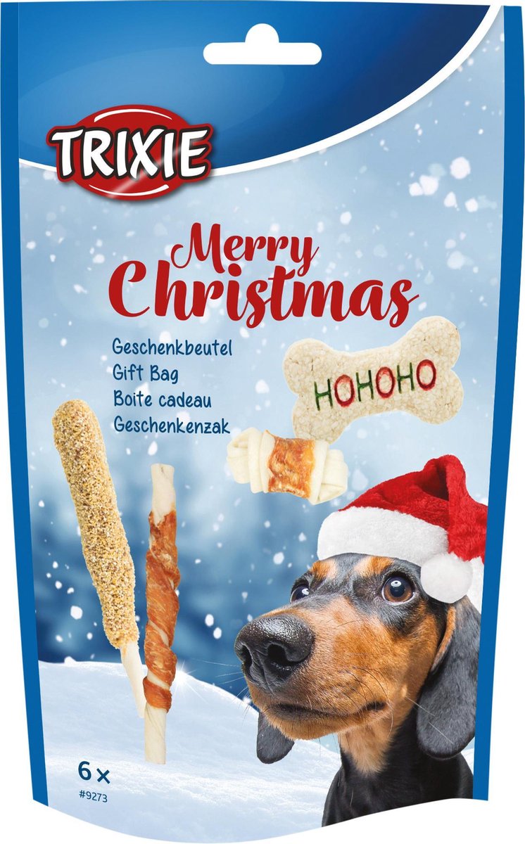 Hondensnacks - Kerstmis cadeauzak voor honden met 6 lekkernijen