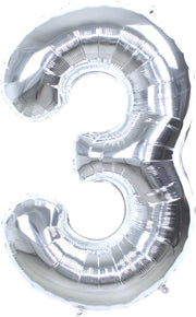 Folie Ballon Cijfer 3 Jaar Zilver 70Cm Verjaardag Folieballon Met Rietje